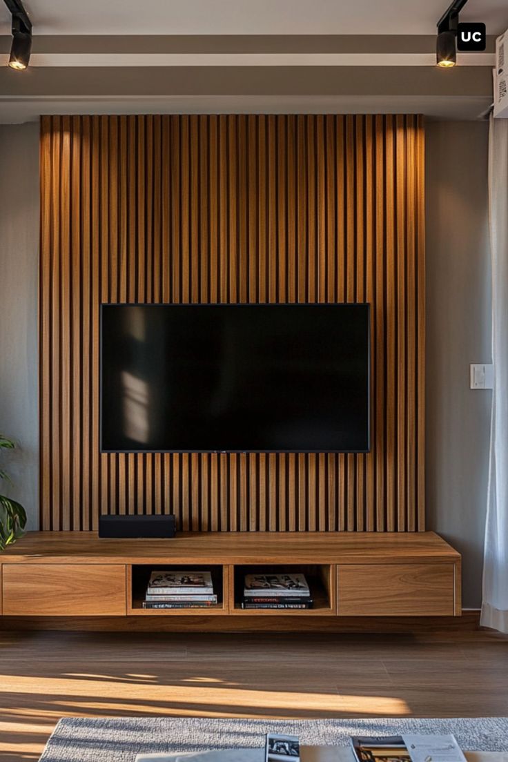 Beautiful wood slat wall panel installation